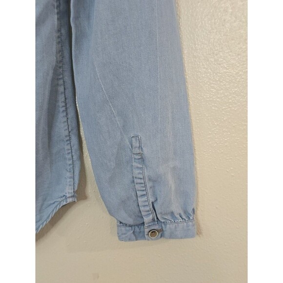 Massimo Dutti Size 4 Blue Soft Denim Button Up Blouse Collarless Chambray - Picture 9 of 12